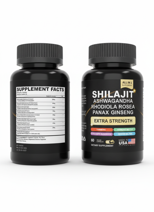 ⚡ ALL IN 1 Supplement: Shilajit, Ashwagandha, Ginseng & Adaptogen Complex (Extra Strength) - 60 Veggie Capsules