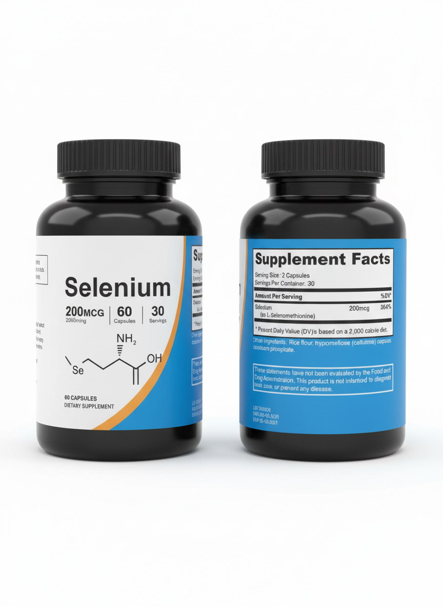 🛡️ Selenium 200 MCG - Powerful Antioxidant & Thyroid Support (60 Capsules)