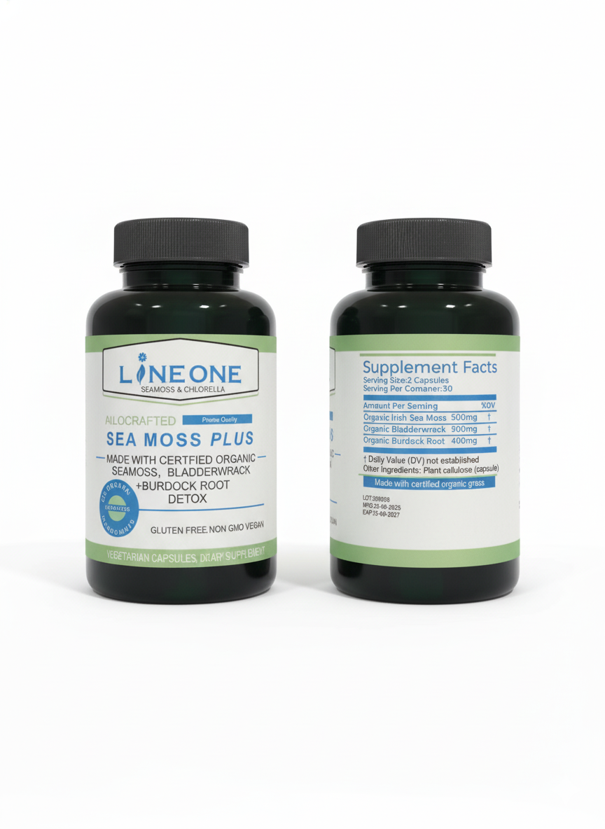 🌊 LINEONE Sea Moss PLUS - Organic Irish Moss, Bladderwrack, Burdock Root Detox (60 Veggie Capsules)