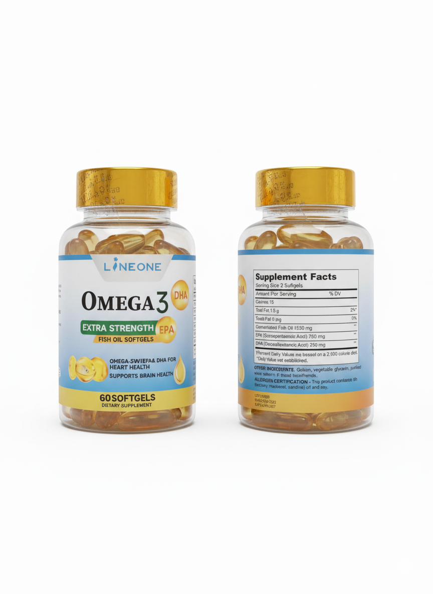 💛 LINEONE Omega 3 Extra Strength EPA/DHA Fish Oil (60 Softgels)